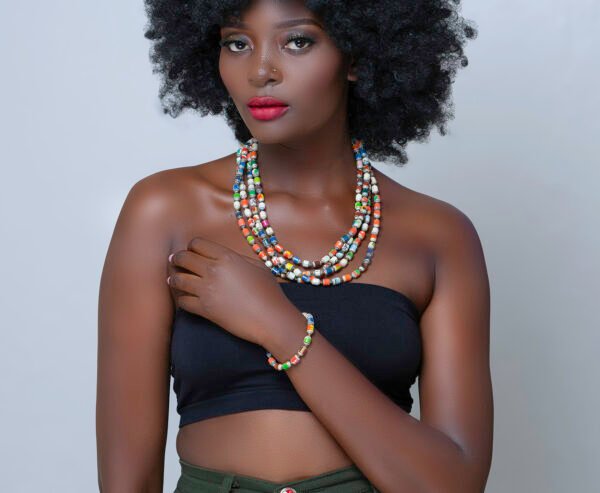 Colorful Cylindrical Penta strand Necklace (Jewelry Set)
